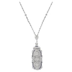 Art Deco Platinum & Diamond Chain Pendant/Brooch W/ Invisibly Set Sapphires