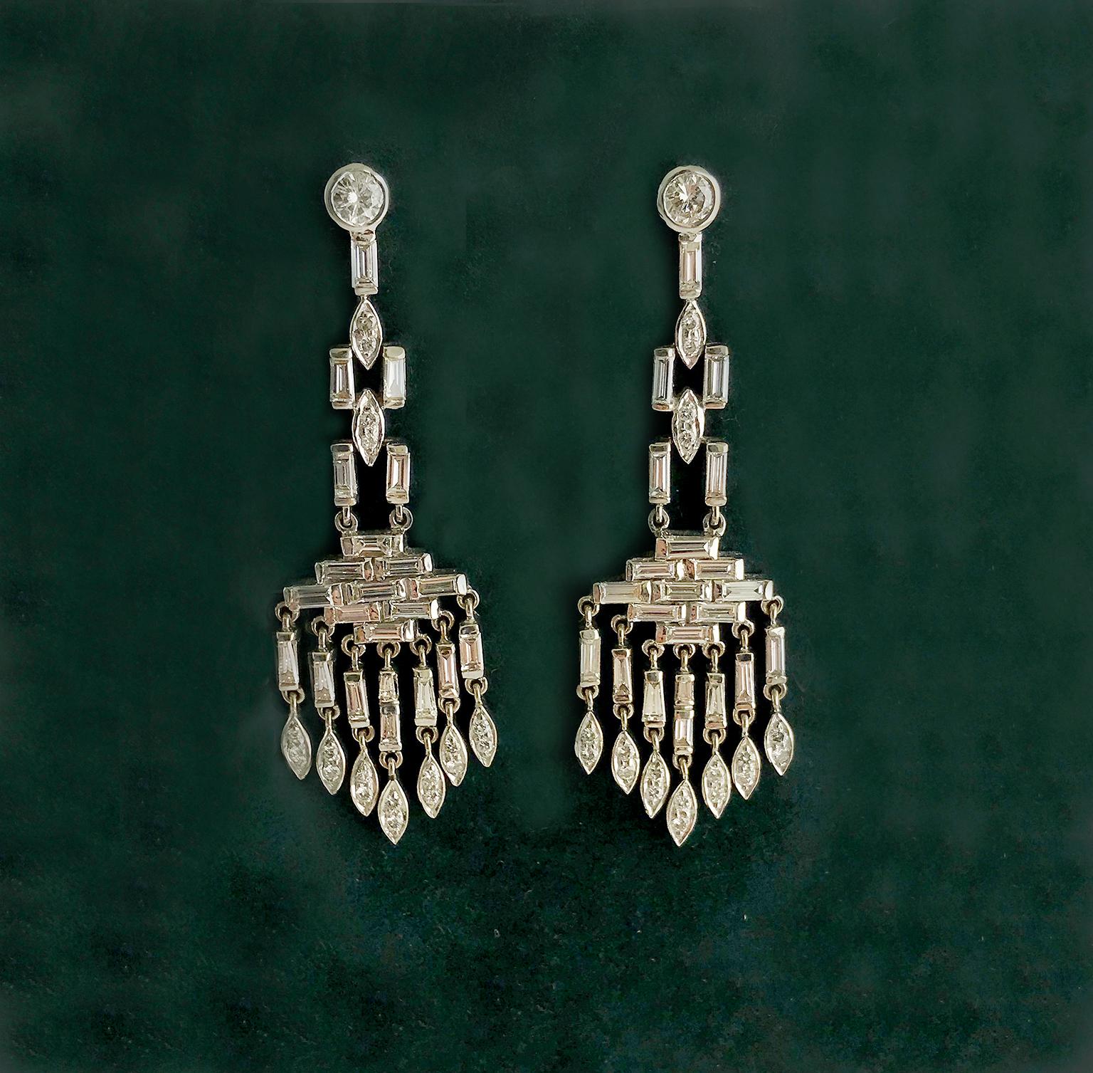Art Deco Platinum Diamond Chandelier Earrings, circa 1930 2