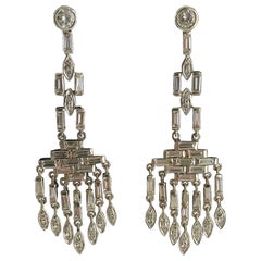Art Deco Platinum Diamond Chandelier Earrings, circa 1930