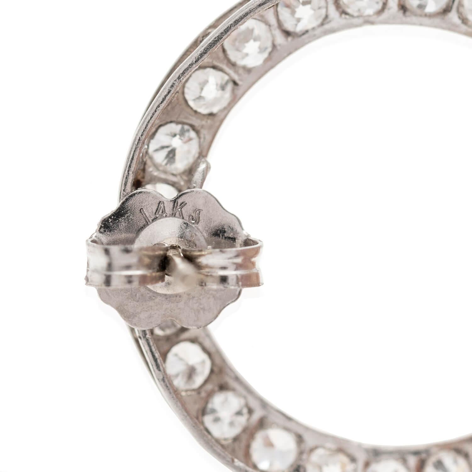 Old European Cut Art Deco Platinum + Diamond Circle Earrings 2ctw For Sale