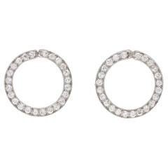 Art Deco Platin + Diamant Kreis-Ohrringe 2ctw