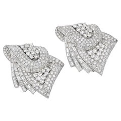 Art Deco Platinum Diamond Clip Brooches