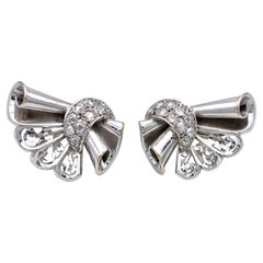 Art Deco 14 Kartat Gold Rhodium Plated Diamond Clip on Earrings