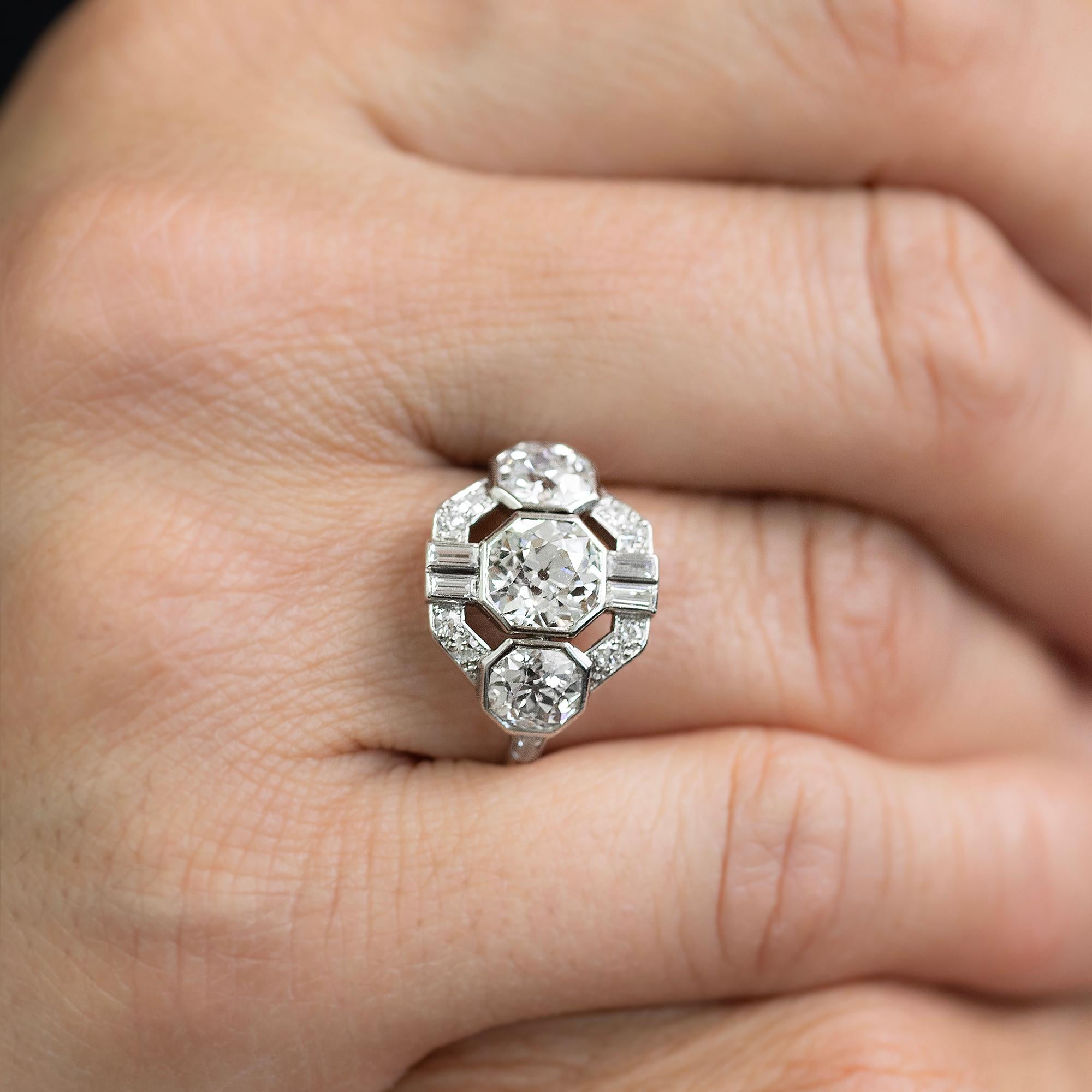 Mixed Cut Art Deco Platinum Diamond Cluster Ring Circa 1920s For Sale