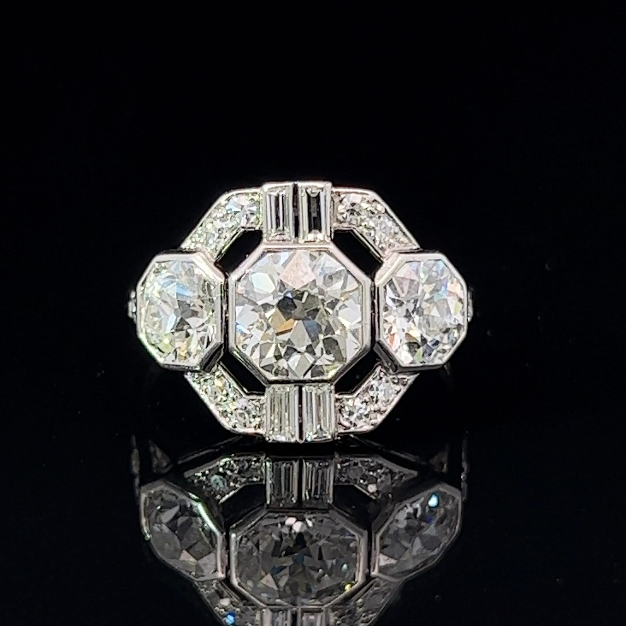 Women's or Men's Art Deco Platinum Diamond Cluster Ring Circa 1920s For Sale