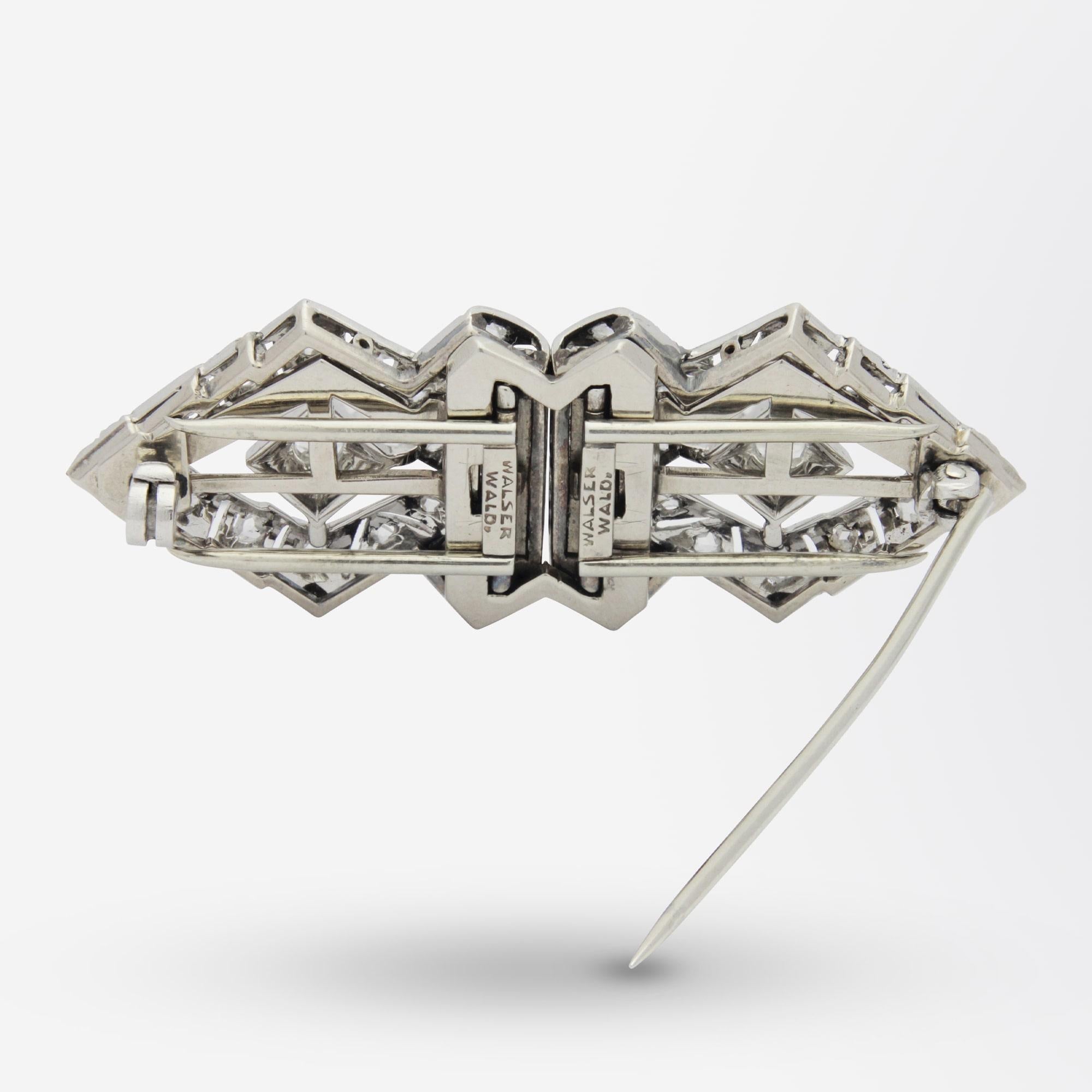 Women's Art Deco, Platinum & Diamond Convertible Brooch & Clips by Walser Wald