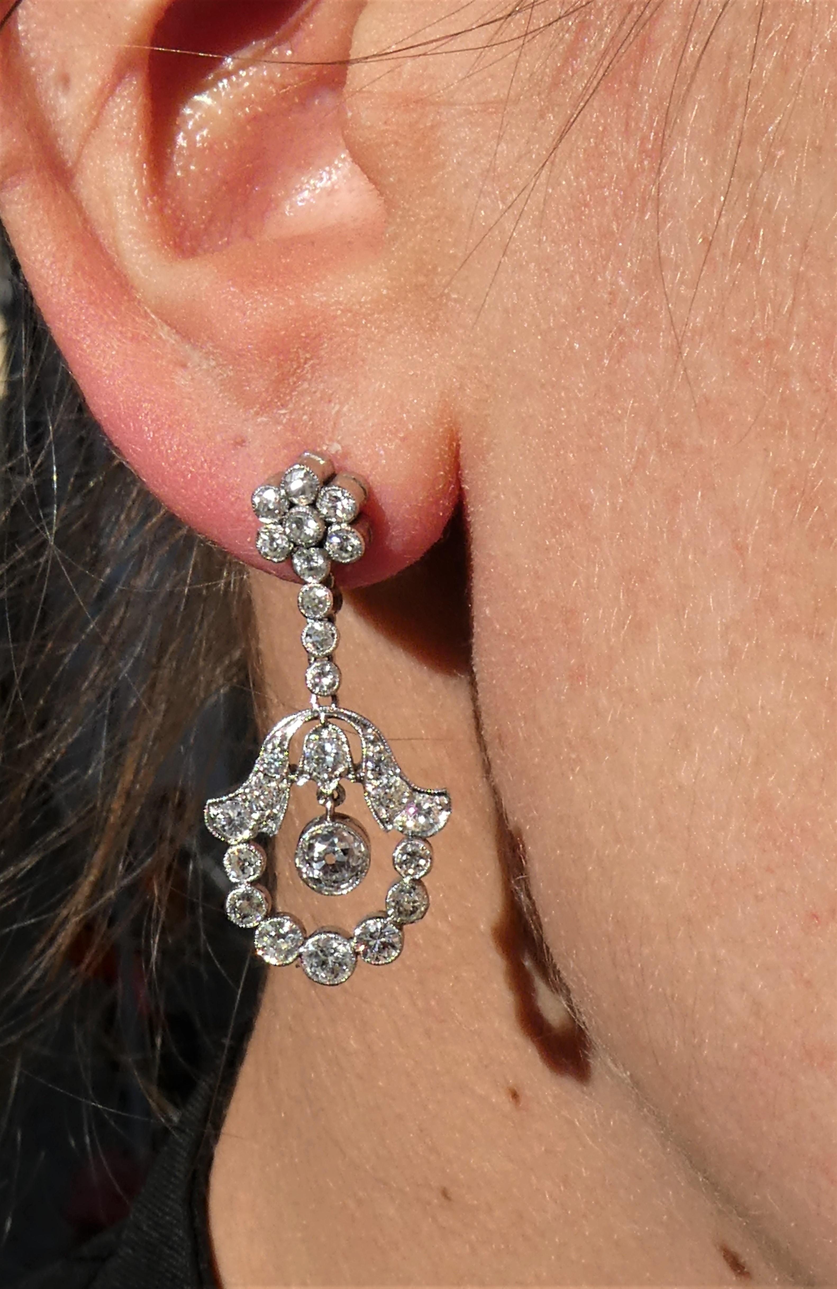 Art Deco Platinum Diamond Dangle Earrings 1