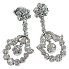 Art Deco Platinum Diamond Dangle Earrings