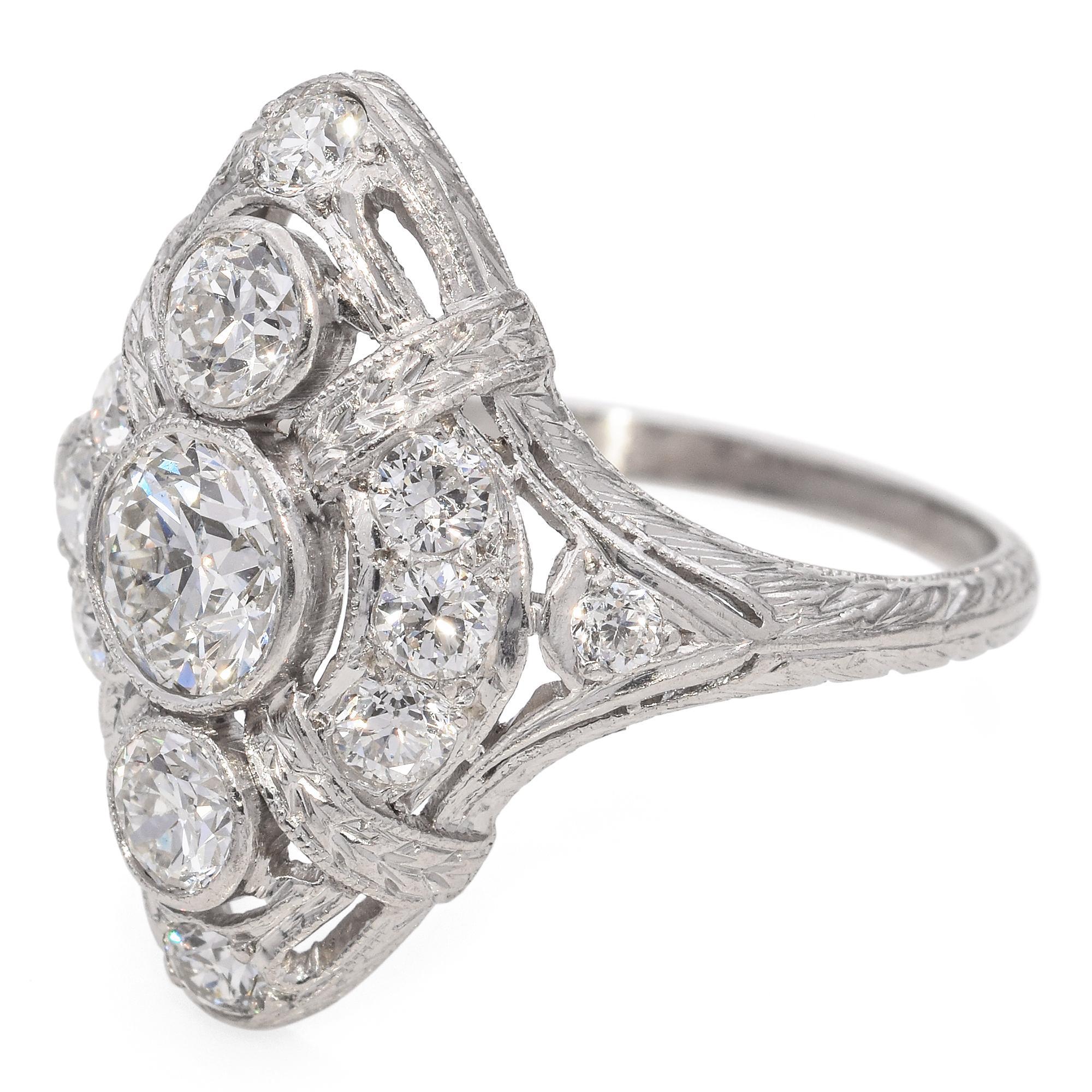 Art Deco Platinum Diamond Dinner Ring In Good Condition In New York, NY