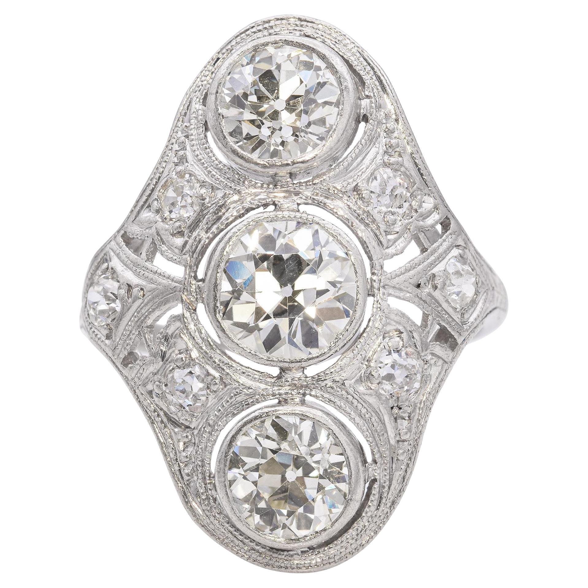 Art Deco Platinum Diamond Dinner Ring