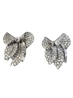 Art Deco Platinum Diamond Double Clip Brooch