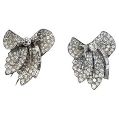 Art Deco Platinum Diamond Double Clip Brooch