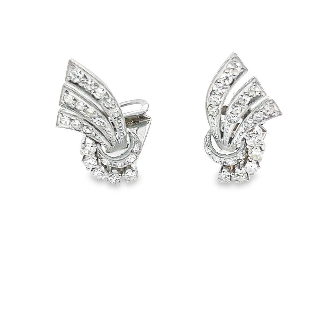 Old European Cut Art Deco Platinum Diamond Earrings
