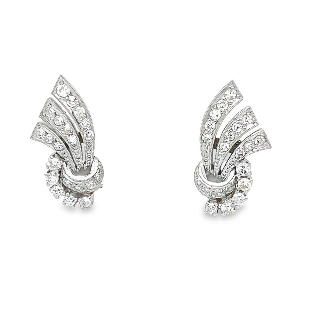Art Deco Platinum Diamond Earrings In Excellent Condition In Beverly Hills, CA