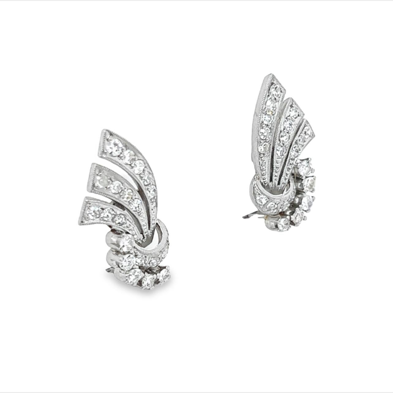 Women's Art Deco Platinum Diamond Earrings