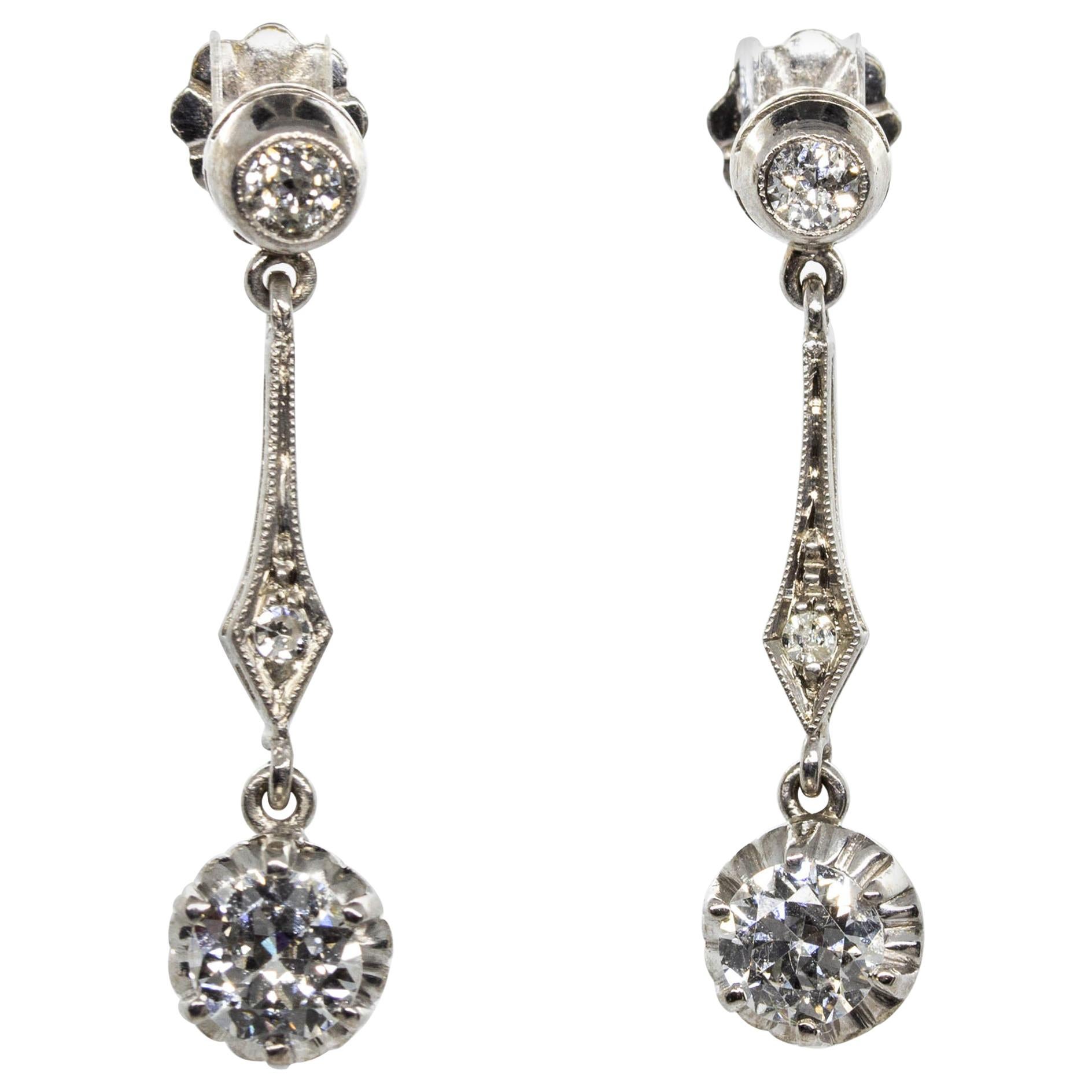 Art Deco Platinum Diamond Earrings For Sale