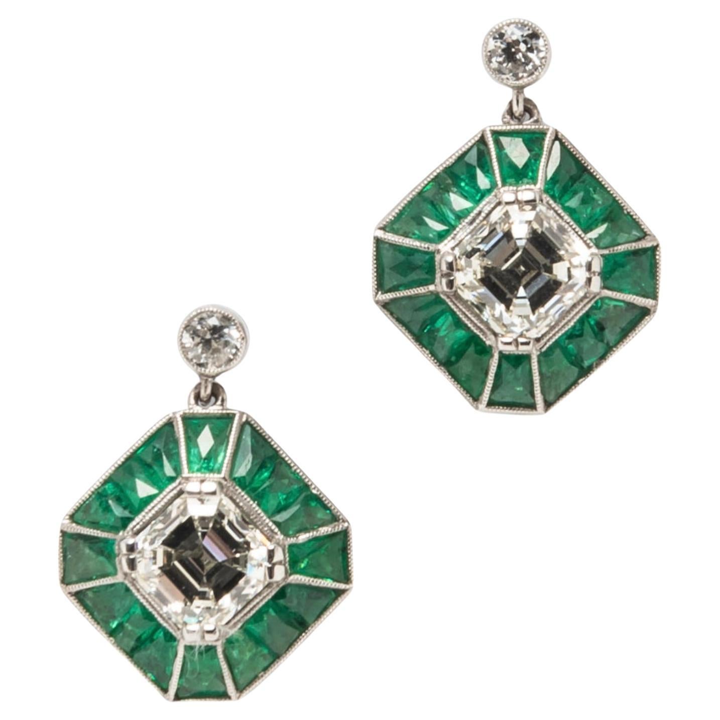 Art Deco Platinum & Diamond Earrings For Sale