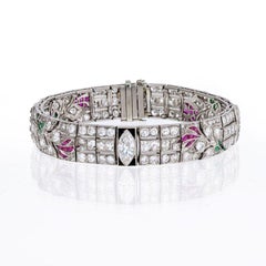 Art Deco Platinum Diamond, Emerald and Ruby, with Onyx Accents Bracelet