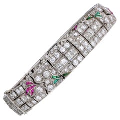 Art Deco Platinum Diamond, Emerald and Ruby, with Onyx Accents Bracelet
