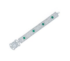 Bracciale Art Deco in platino con diamante e smeraldo anni '20 francese