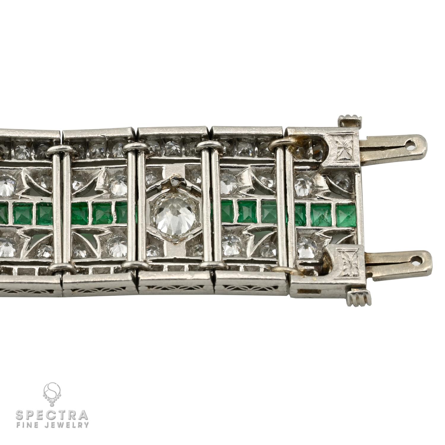 De las mujeres Pulsera Art Déco Platino Diamante Esmeralda en venta