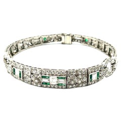 Art Deco Platinum Diamond Emerald Bracelet