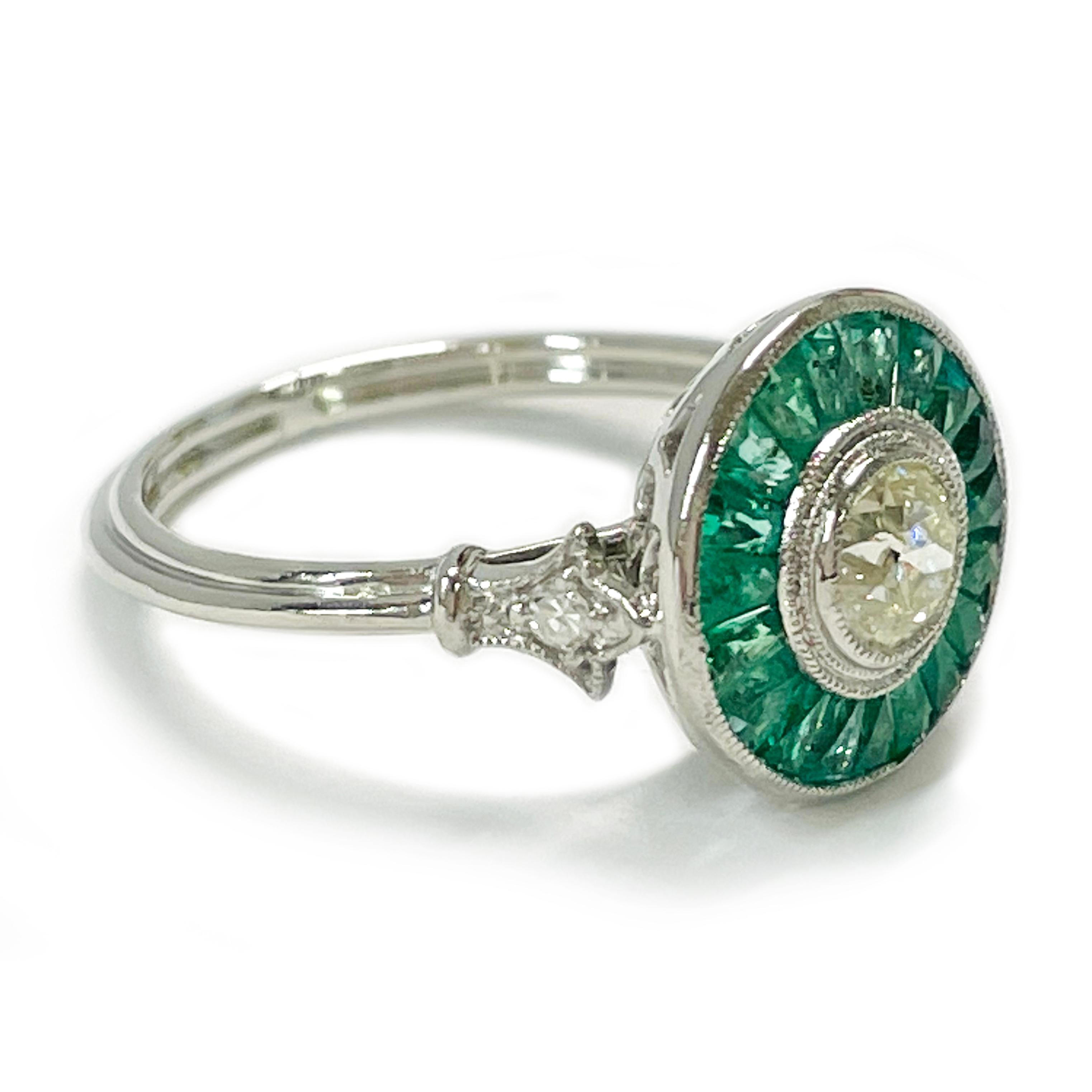 art deco diamond and emerald ring