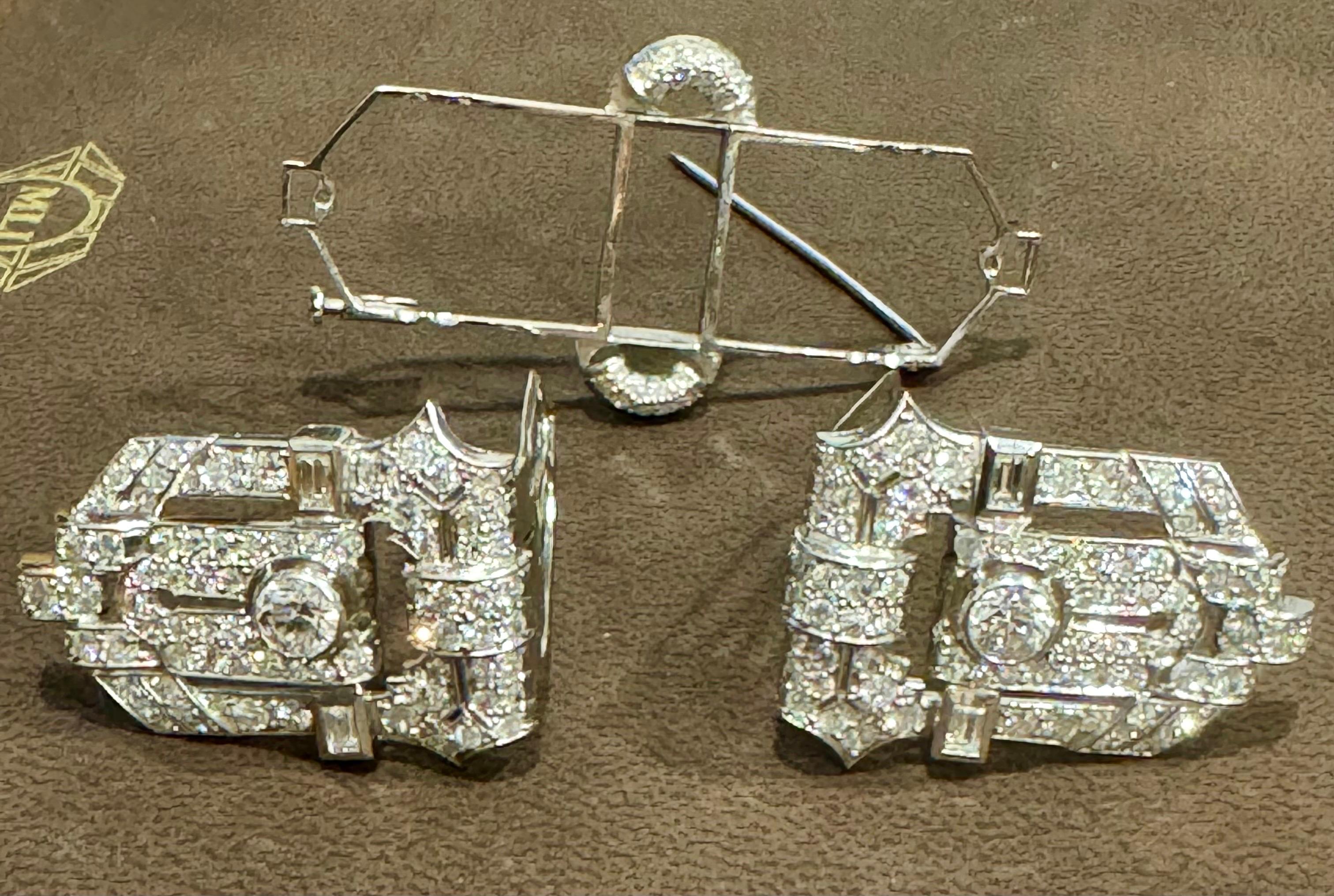 Clips d'épingles/pipes Art déco incrustés de diamants et de platine 12 carats  VS Quality Estate en vente 4