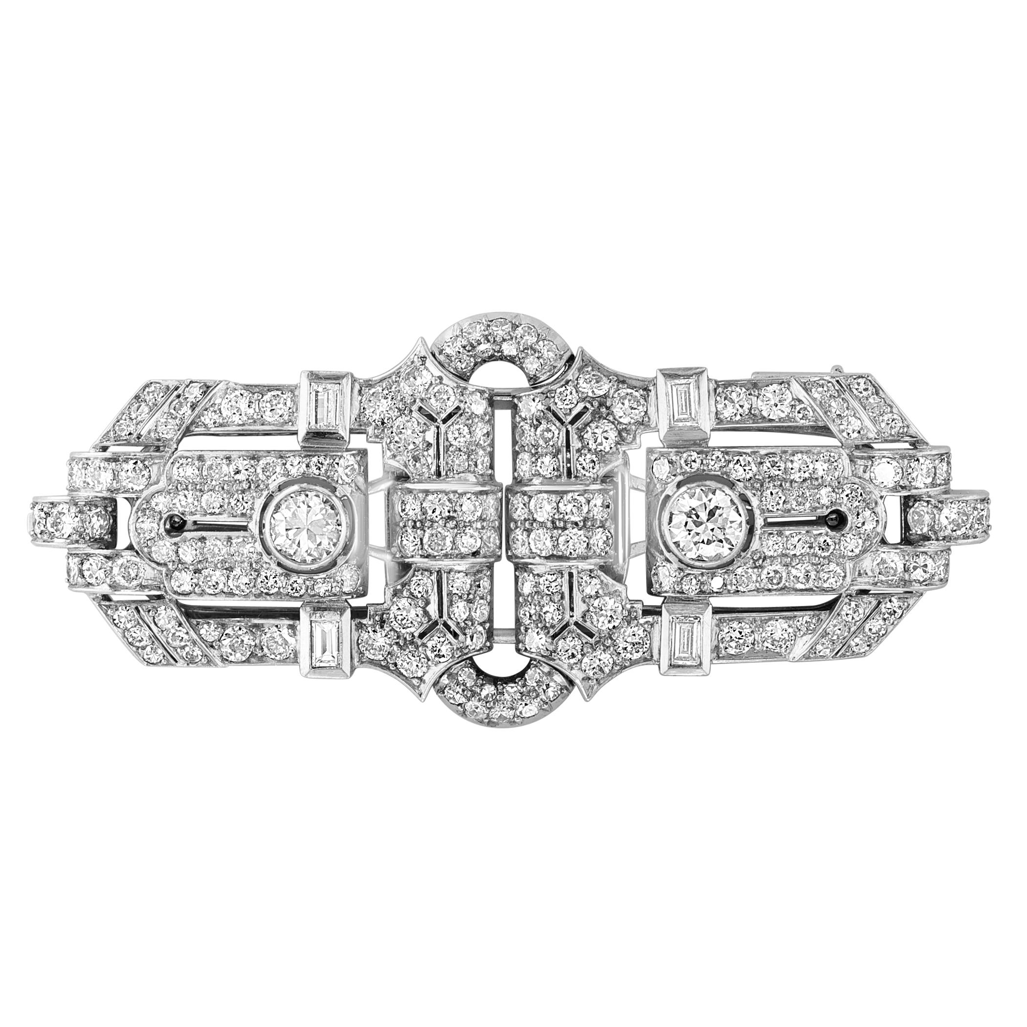 Art Deco Platin & Diamant besetzte Pin/Fur Clips 12 CT /  VS Quality Estate