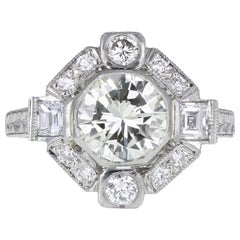 Art Deco Platinum Diamond Engagement Cluster Ring