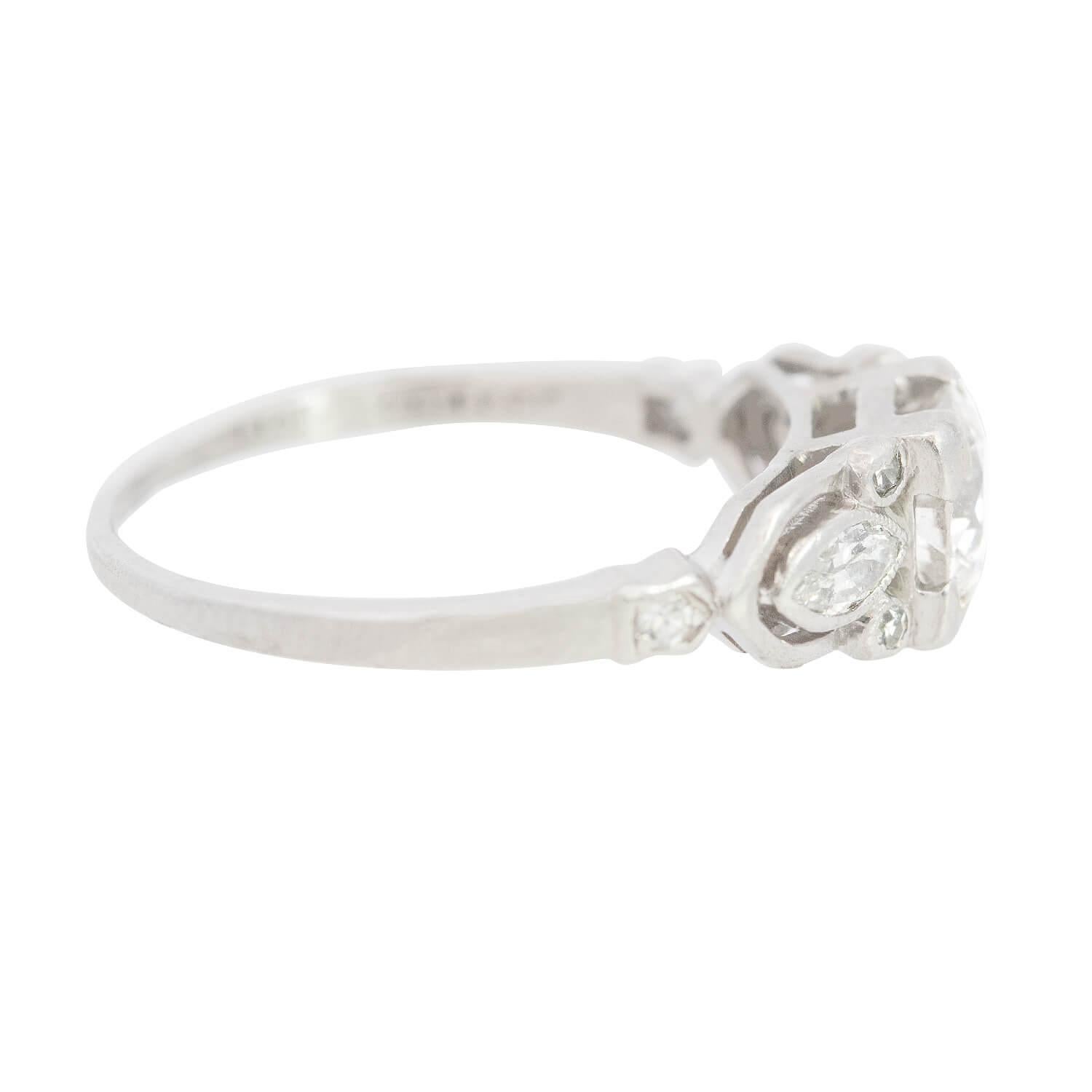 Old European Cut Art Deco Platinum Diamond Engagement Ring 0.70ct For Sale