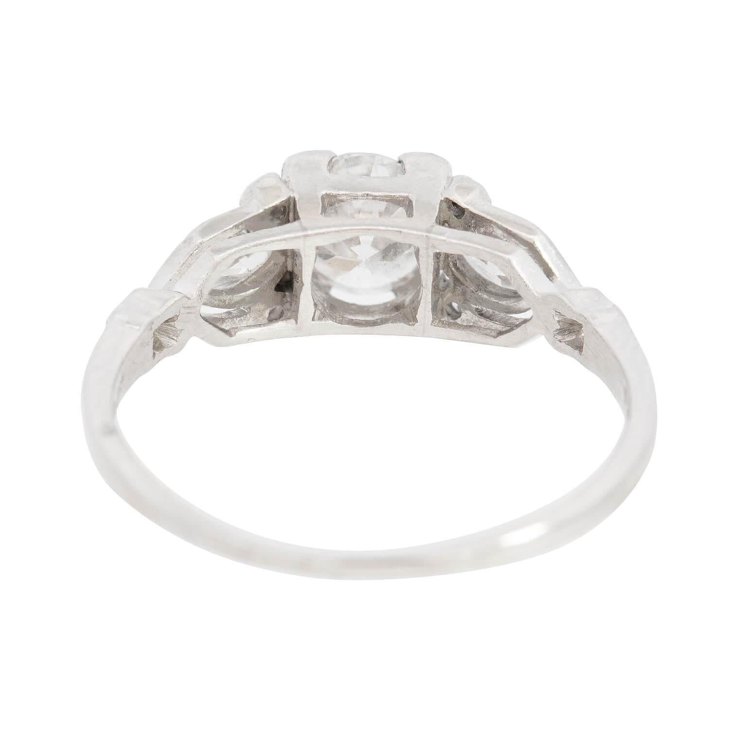 Women's or Men's Art Deco Platinum Diamond Engagement Ring 0.70ct For Sale