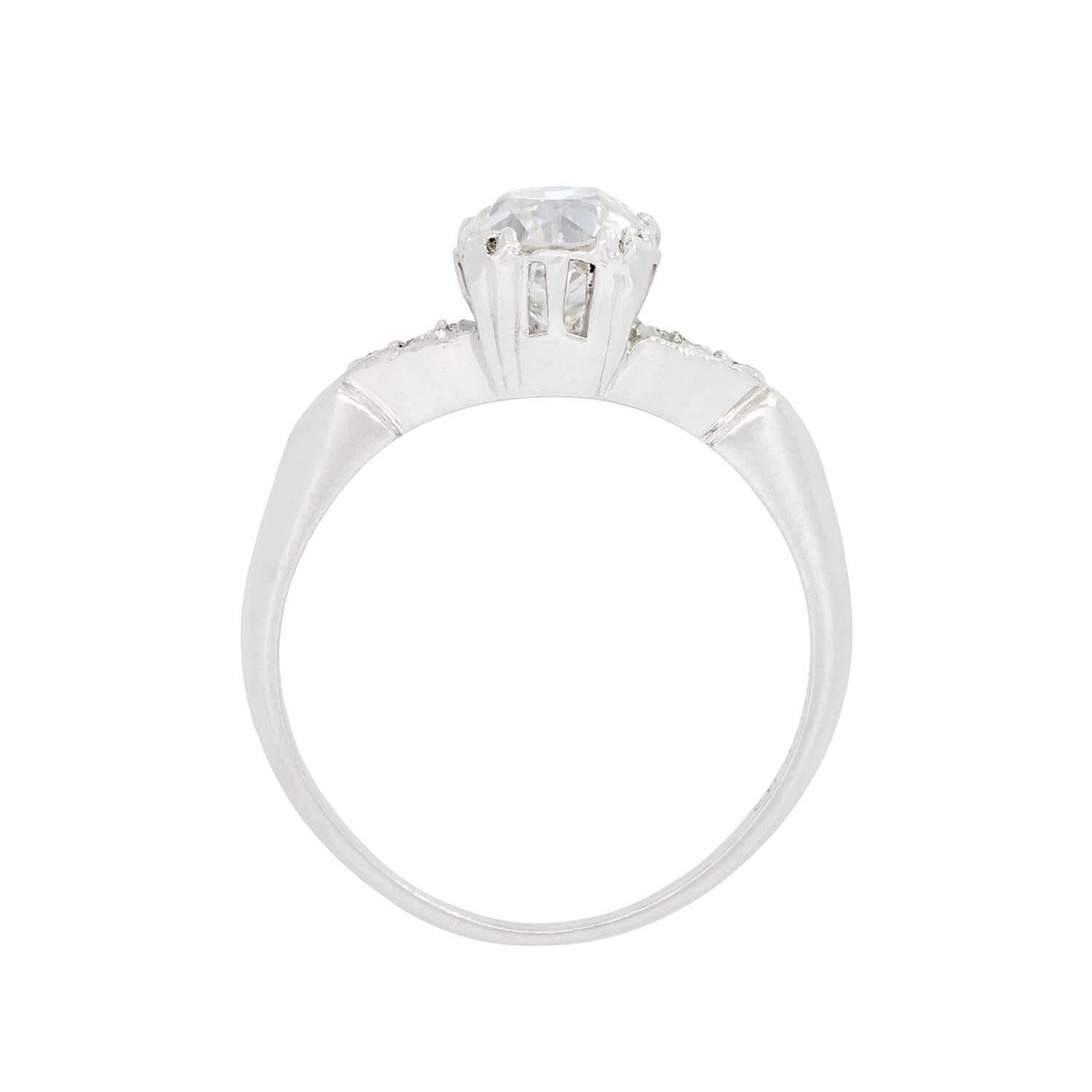 da uomo o donna Anello di fidanzamento Art Deco con diamante in platino da 1.07 carati in vendita