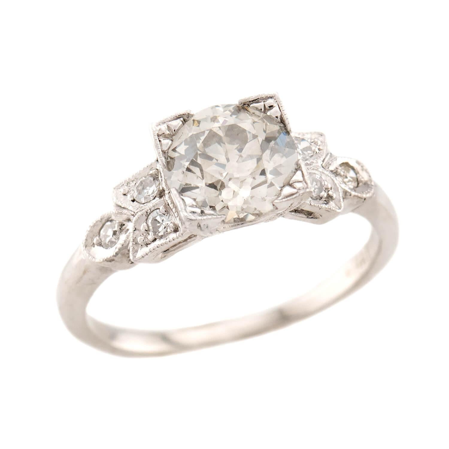 Art Deco Platinum .26ct European Diamond Engraved Wheat Work Solitaire ...