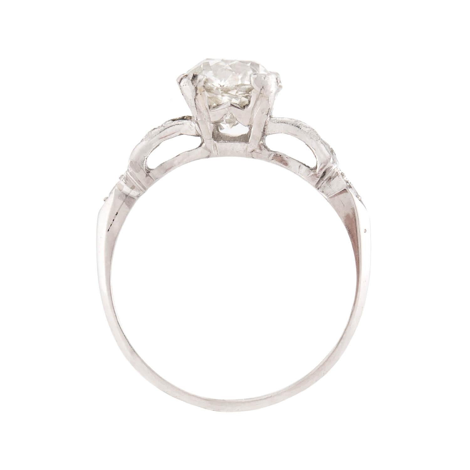 Old Mine Cut Art Deco Platinum Diamond Engagement Ring 1.57ct For Sale