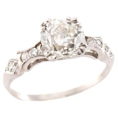 Bague de fiançailles Art déco en platine avec diamant 1,57 carat