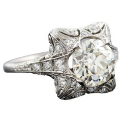 Antique Art Deco Platinum Diamond Engagement Ring 1.69ct