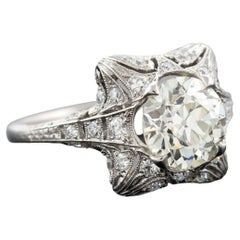 Art Deco Platinum Diamond Engagement Ring 1.69ct