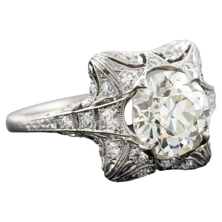 Art Deco Platinum Diamond Engagement Ring 1.69ct at 1stDibs