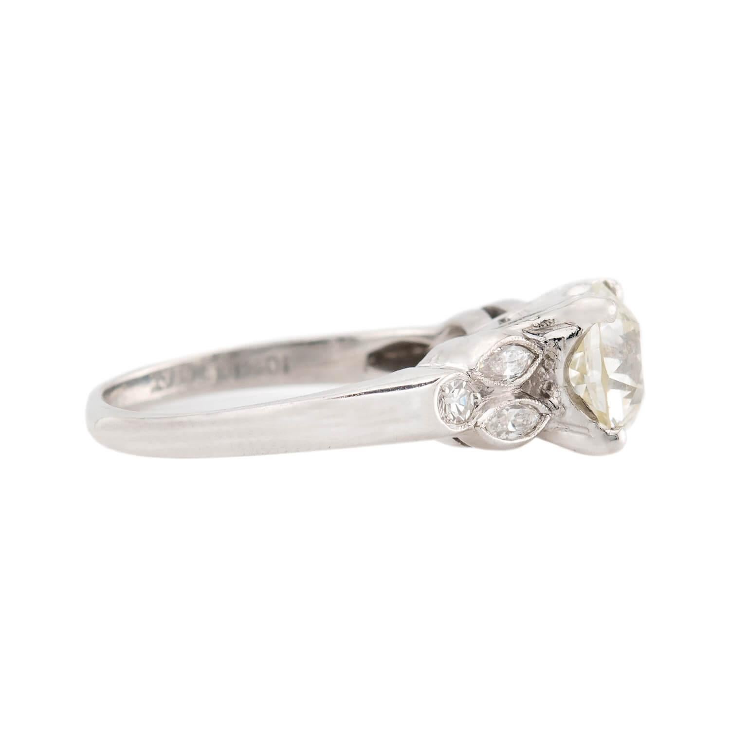 Old European Cut Art Deco Platinum Diamond Engagement Ring 1.73ct For Sale
