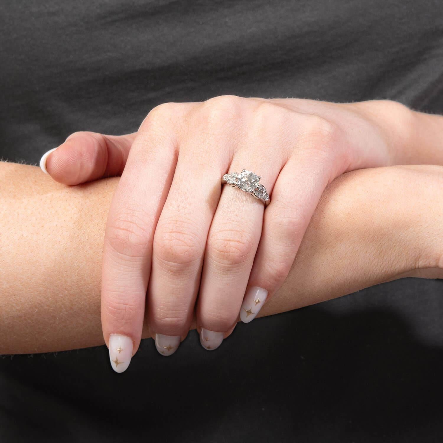 Art Deco Platinum Diamond Engagement Ring 1.73ct For Sale 2