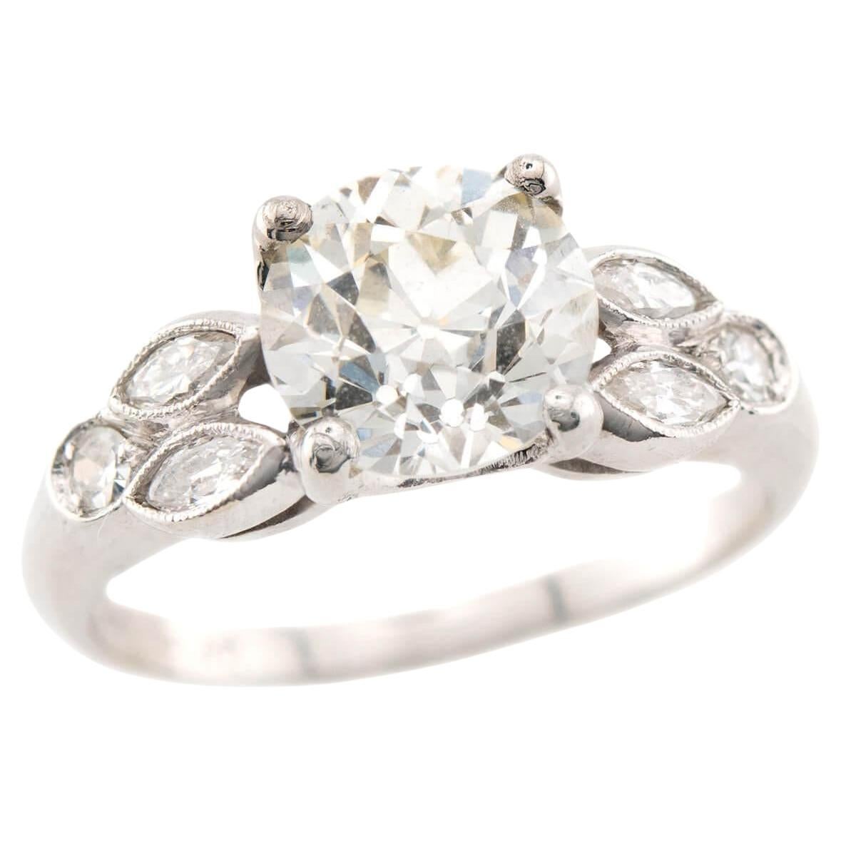 Bague de fiançailles Art déco en platine avec diamant 1,73 carat