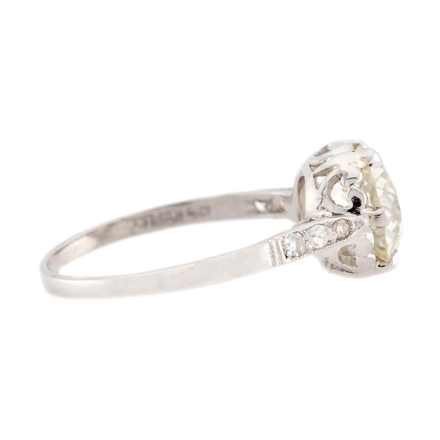 Old European Cut Art Deco Platinum Diamond Engagement Ring 2.02ct For Sale