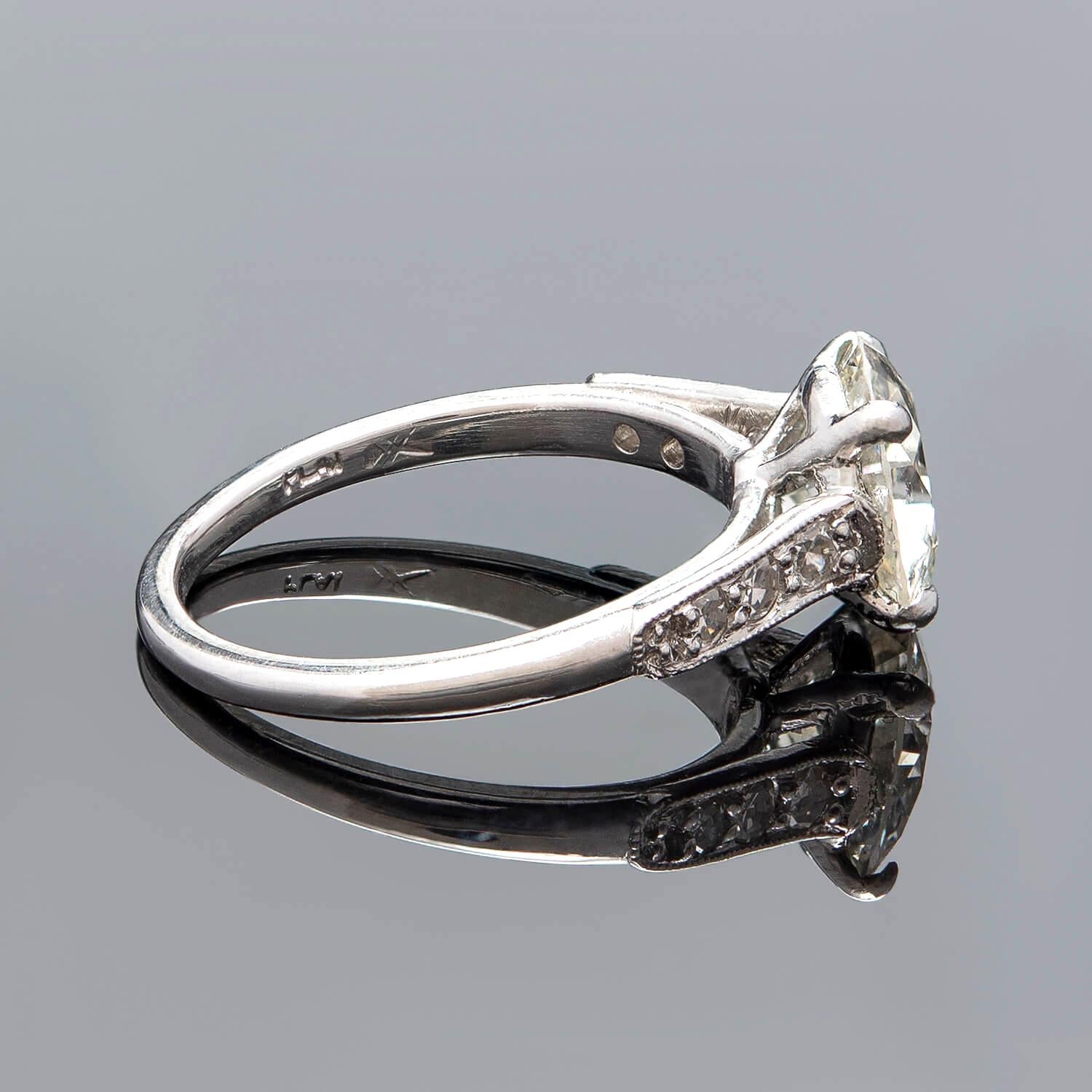 Old European Cut Art Deco Platinum Diamond Engagement Ring 2.03ctw For Sale