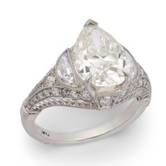 Anello di fidanzamento in platino Art Deco con diamante da 2.60 carati