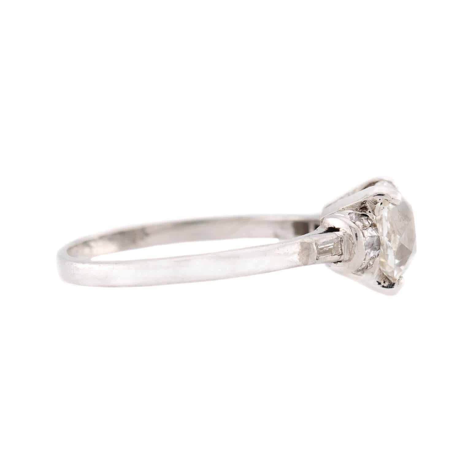 Old Mine Cut Art Deco Platinum Diamond Engagement Ring 2.68ct For Sale