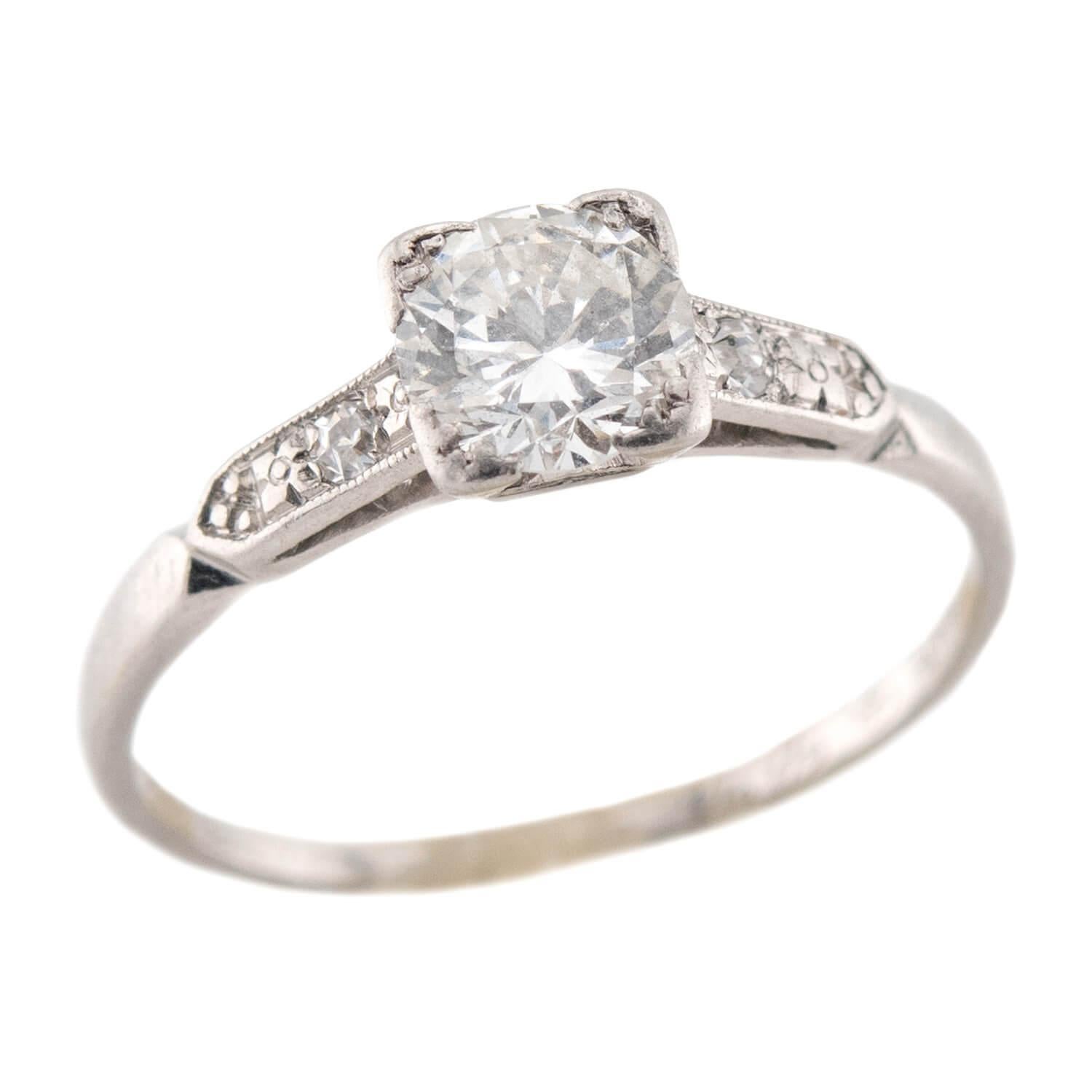 Bague de fiançailles Art déco en platine avec diamant .40ct en vente