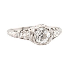 Art Deco Platinum Diamond Engagement Ring .66ct