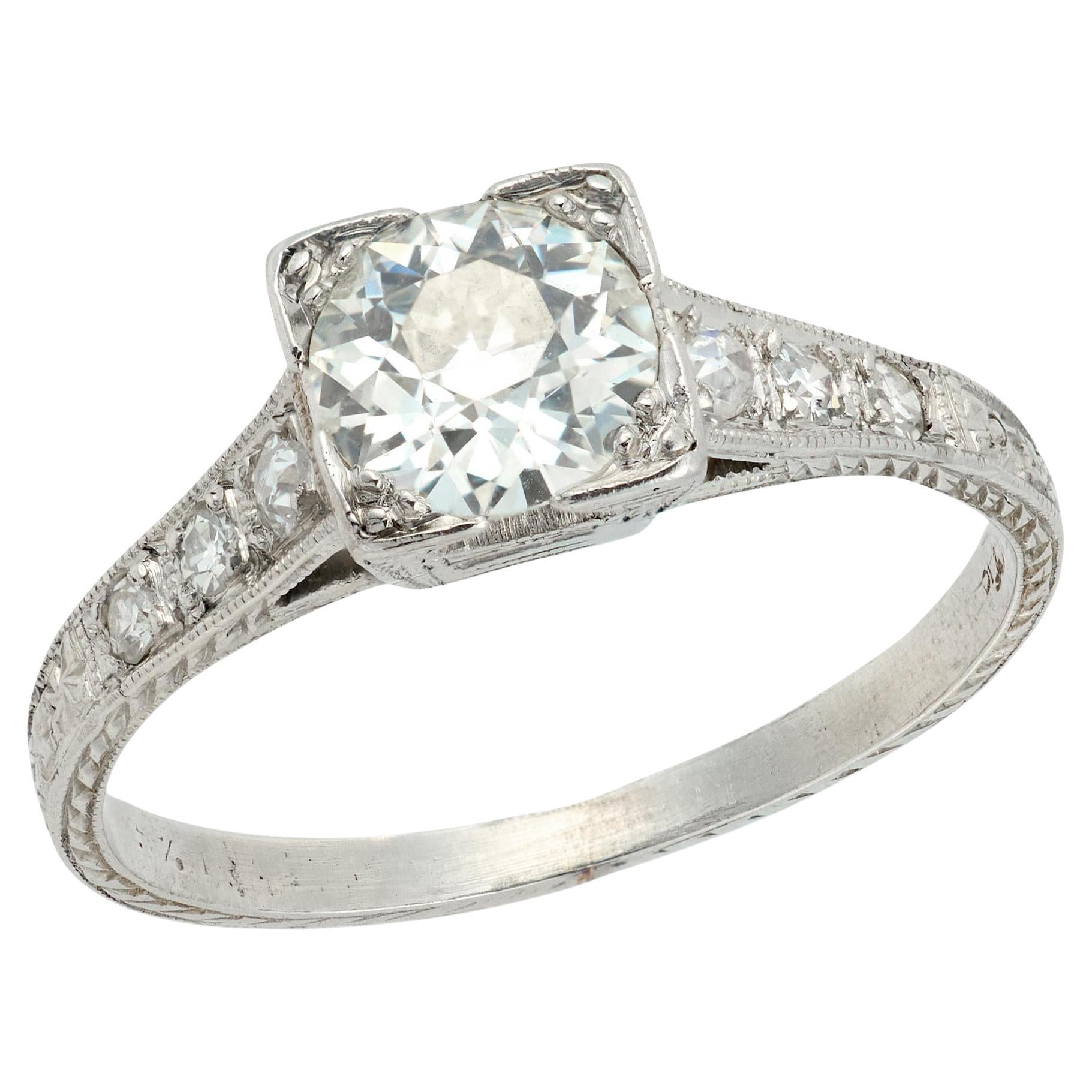 Art Deco Platinum Diamond Engagement Ring .80ct