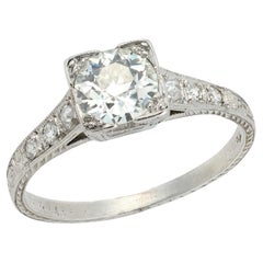 Art Deco Platinum Diamond Engagement Ring .80ct